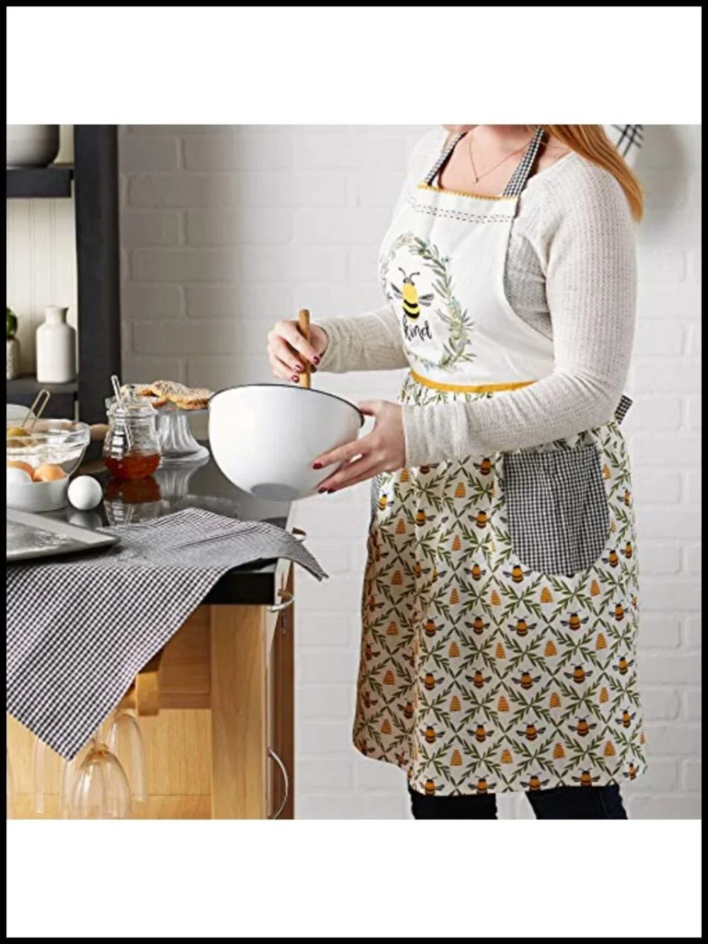 100% Cotton Adjustable Kitchen Apron with Two Large Pockets, One Size Fits Most
